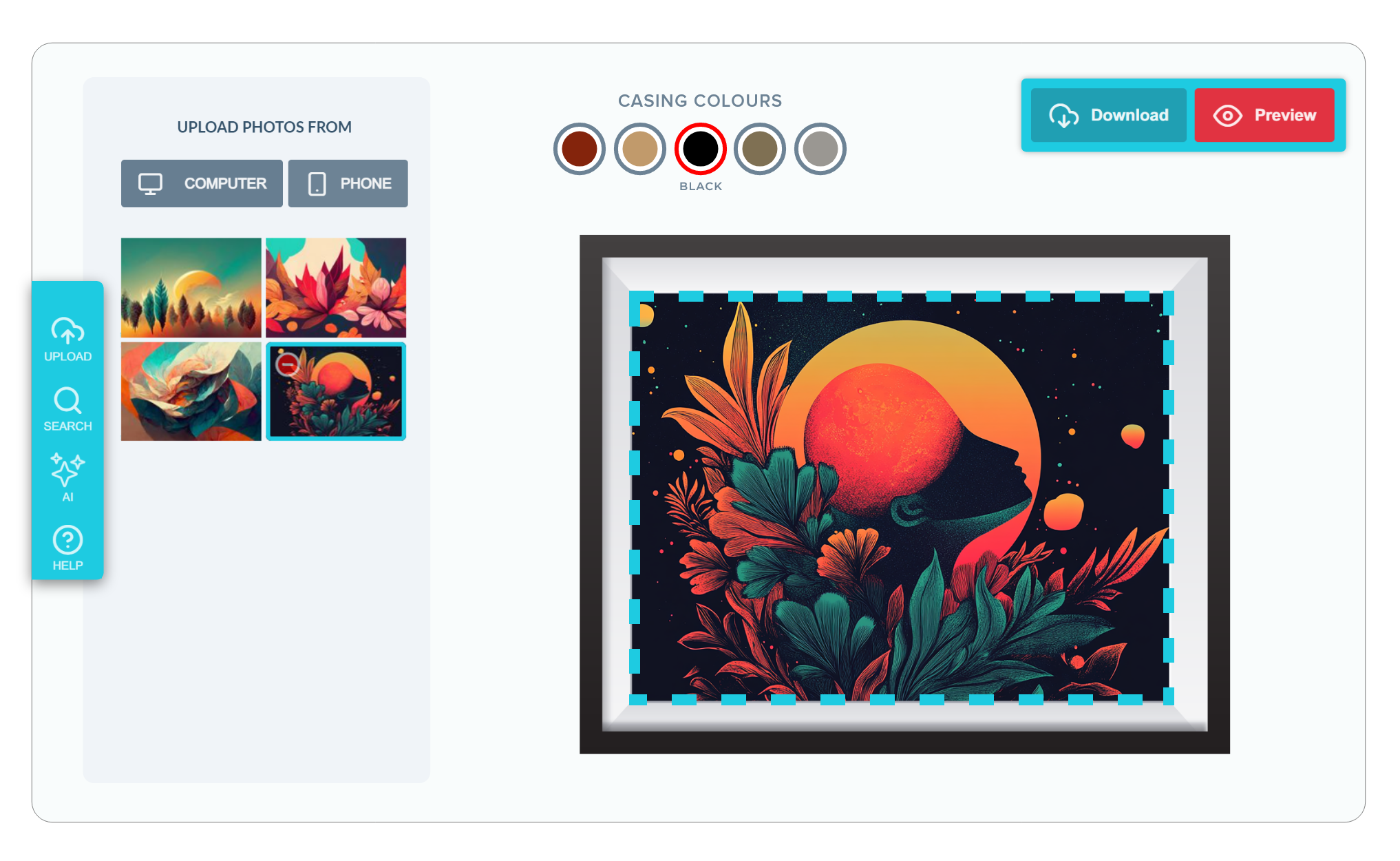 PitchPrint Template Color module interface